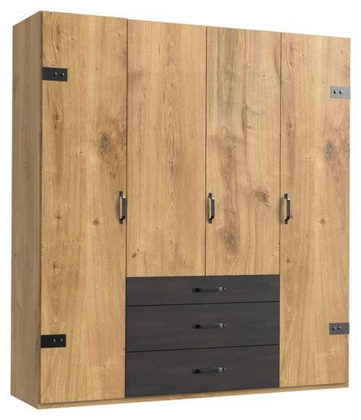 DREHTÜRENSCHRANK in Graphitfarben, Eichefarben  - Eichefarben/Graphitfarben, Basics, Holzwerkstoff/Metall (200/216/58cm) - MID.YOU
