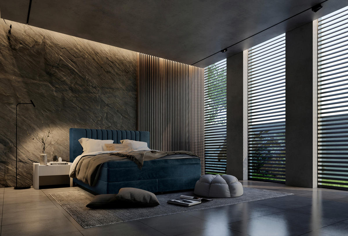 Boxspring 160x200  in albastru  - albastru, Modern, lemn/material pe bază de lemn - Esposa
