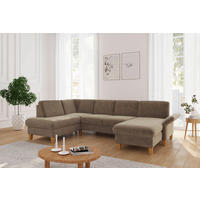 WOHNLANDSCHAFT Hellbraun Flachgewebe  - Hellbraun/Eichefarben, KONVENTIONELL, Holz/Textil (195/314/164cm) - Sit & More