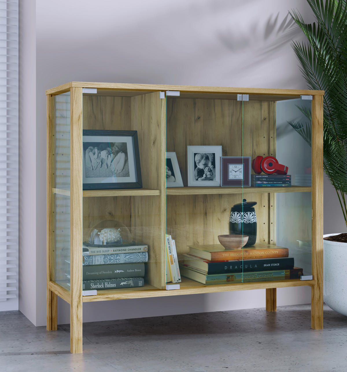 ŠIROKÁ KOMODA, čiré, medový dub, 87/80/35 cm - černá/čiré, Design, kompozitní dřevo/plast (87/80/35cm) - Livetastic