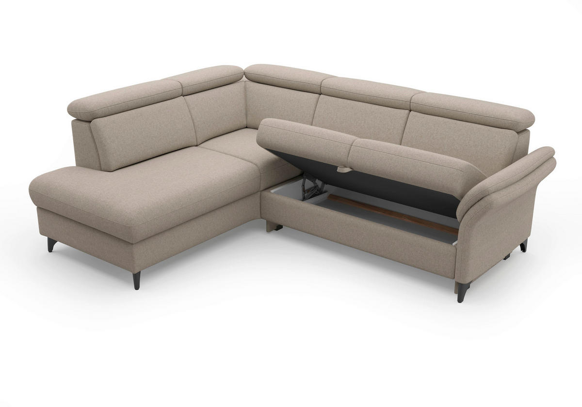 ECKSOFA GLENDALE E Taupe Flachgewebe  - Taupe/Schwarz, KONVENTIONELL, Textil/Metall (193/247cm) - Sit & More