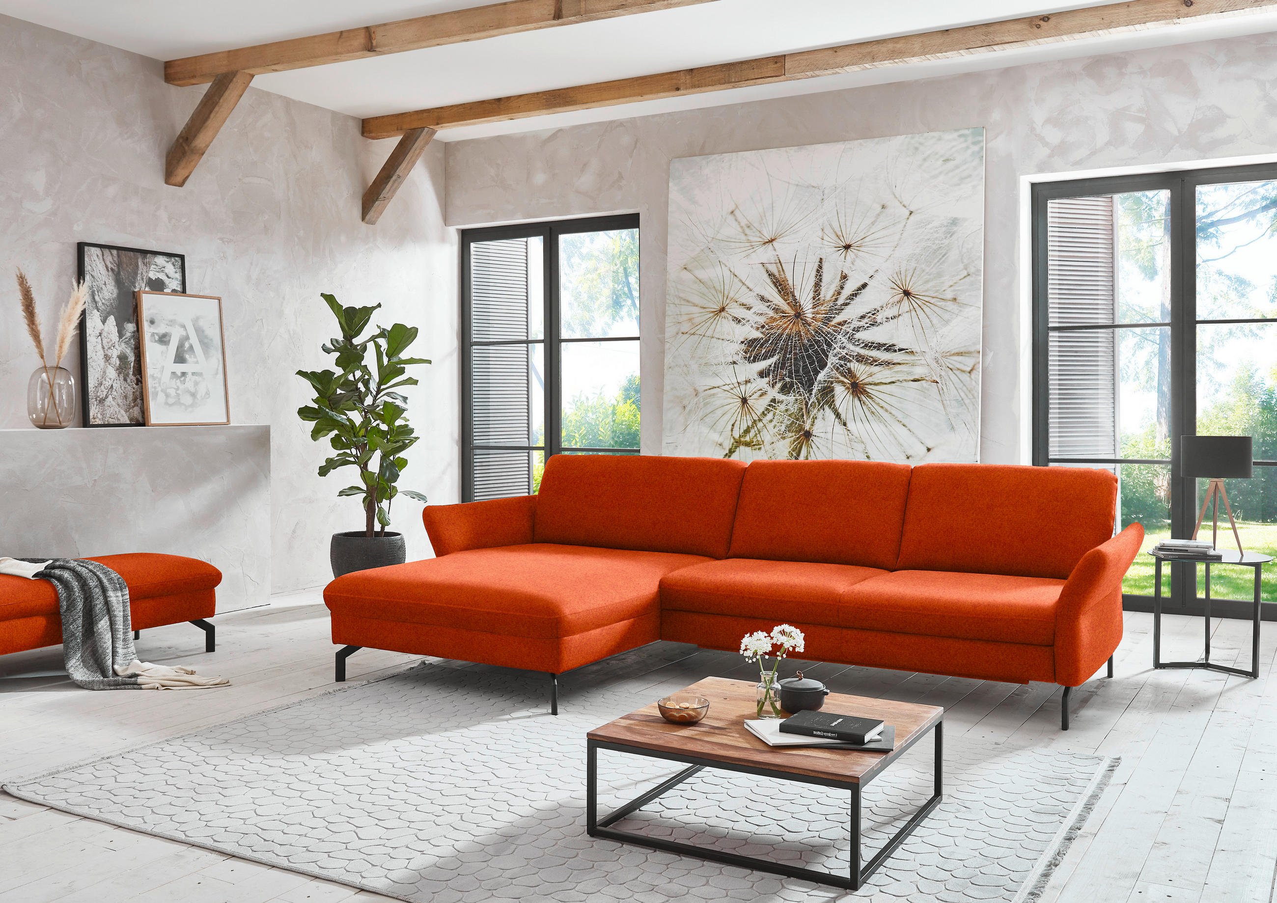 ECKSOFA in Velours Orange  - Schwarz/Orange, Design, Textil/Metall (179/306cm) - Beldomo System