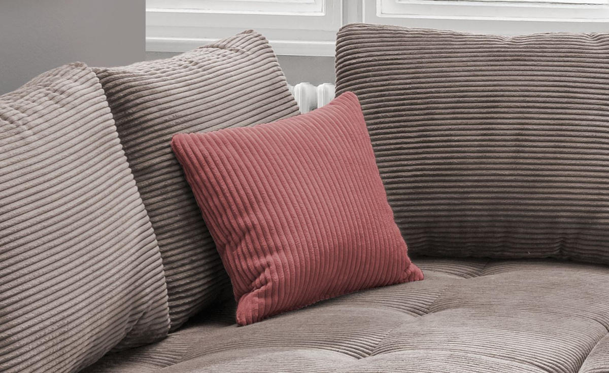 ECKSOFA in Cord Taupe  - Taupe/Koralle, Design, Holz/Textil (202/298cm) - MID.YOU