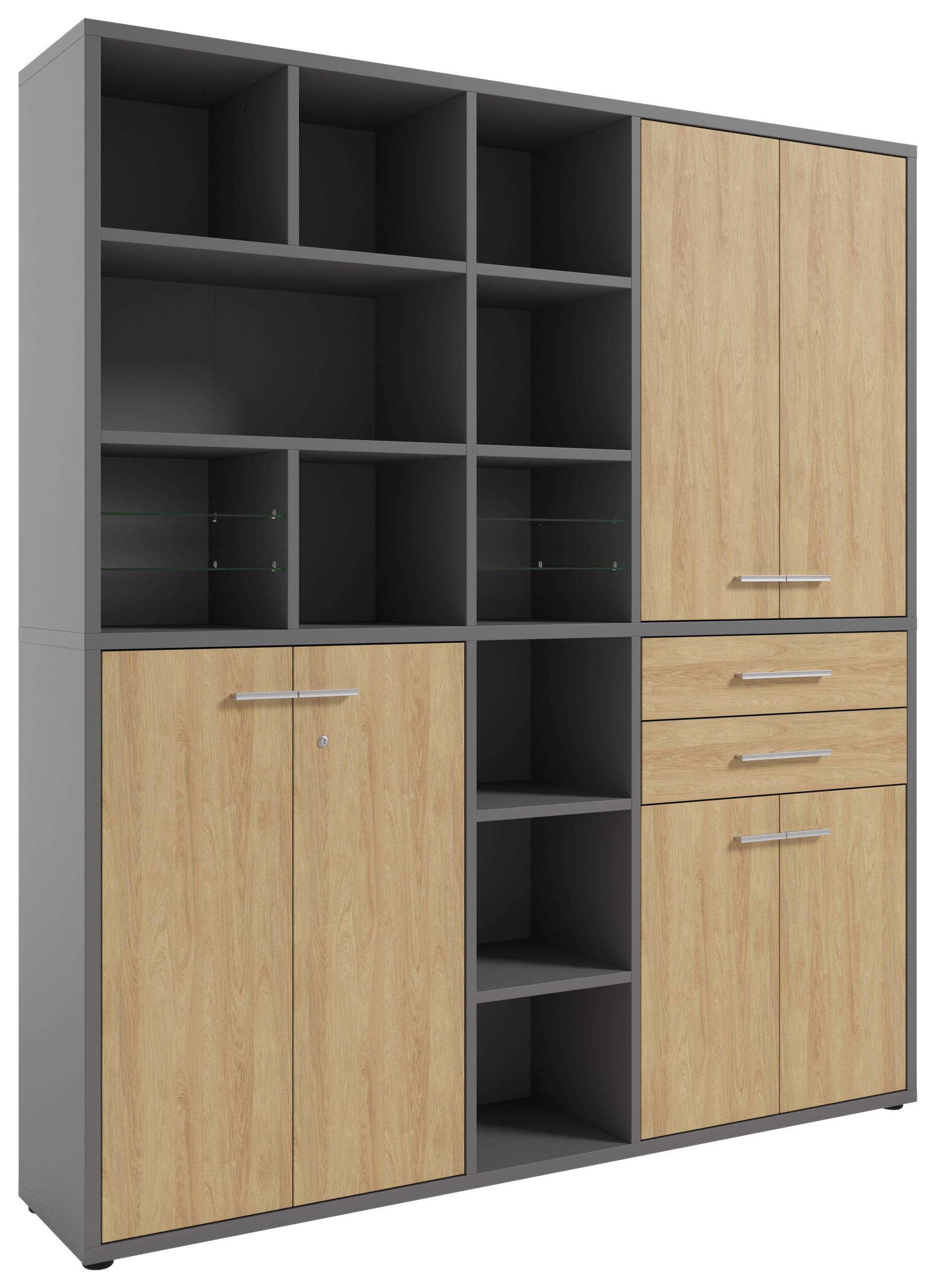 AKTENSCHRANK Eiche Grau, Hickory  - Grau/Hickory, MODERN, Glas/Holz (191/215,4/40cm)