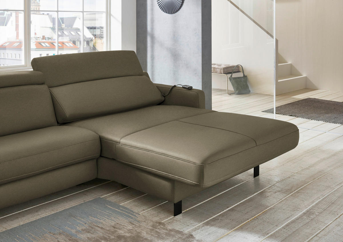 ECKSOFA in Echtleder Olivgrün  - Schwarz/Olivgrün, Design, Leder/Metall (291/176cm) - Valdera