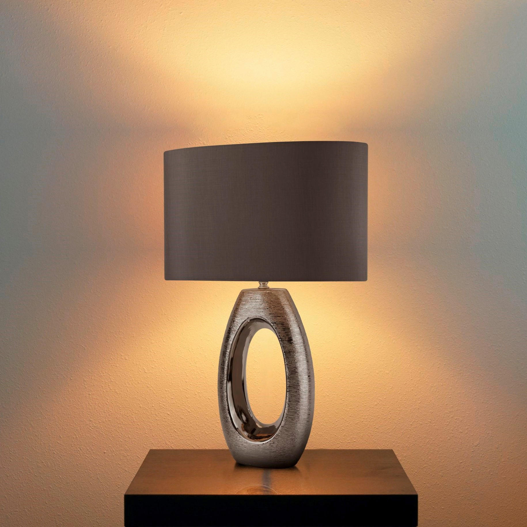 STOLNÍ LAMPA, E27, 40/20/61 cm - šedá/barvy chromu, Basics, textil/keramika (40/20/61cm)