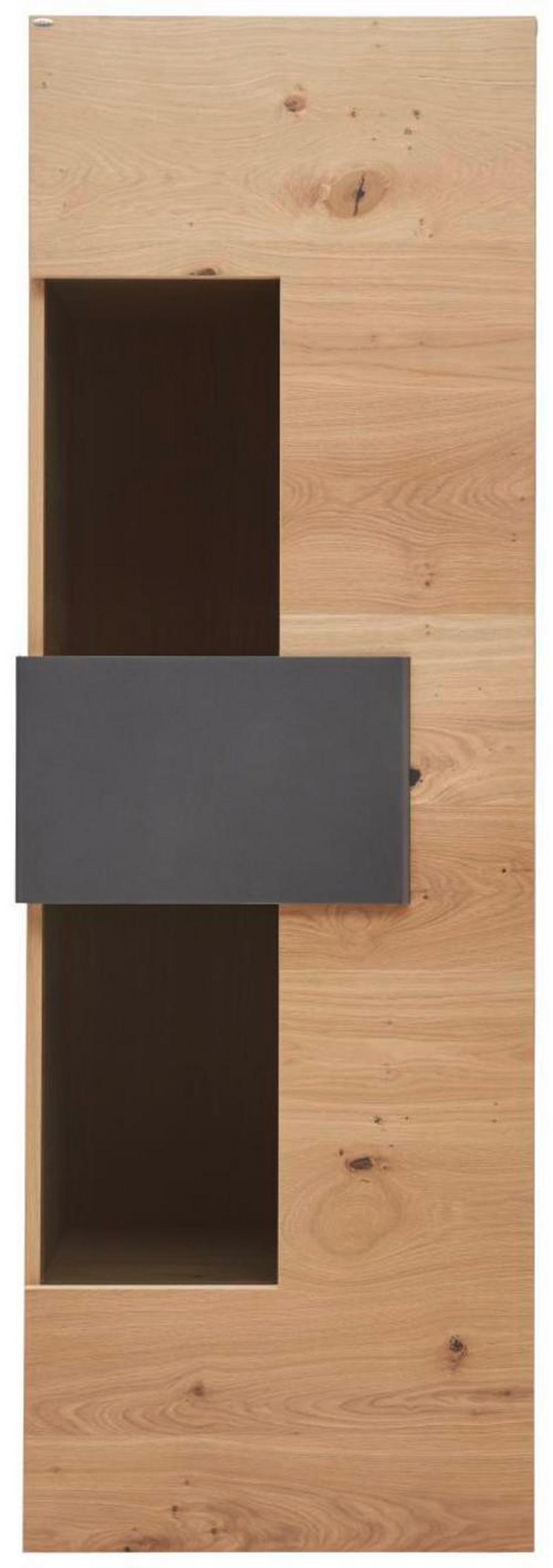 VITRINE in furniert, mehrschichtige Massivholzplatte (Tischlerplatte) Wildeiche Anthrazit, Eichefarben  - Eichefarben/Anthrazit, Natur, Glas/Holz (65,2/194/44cm) - Voglauer