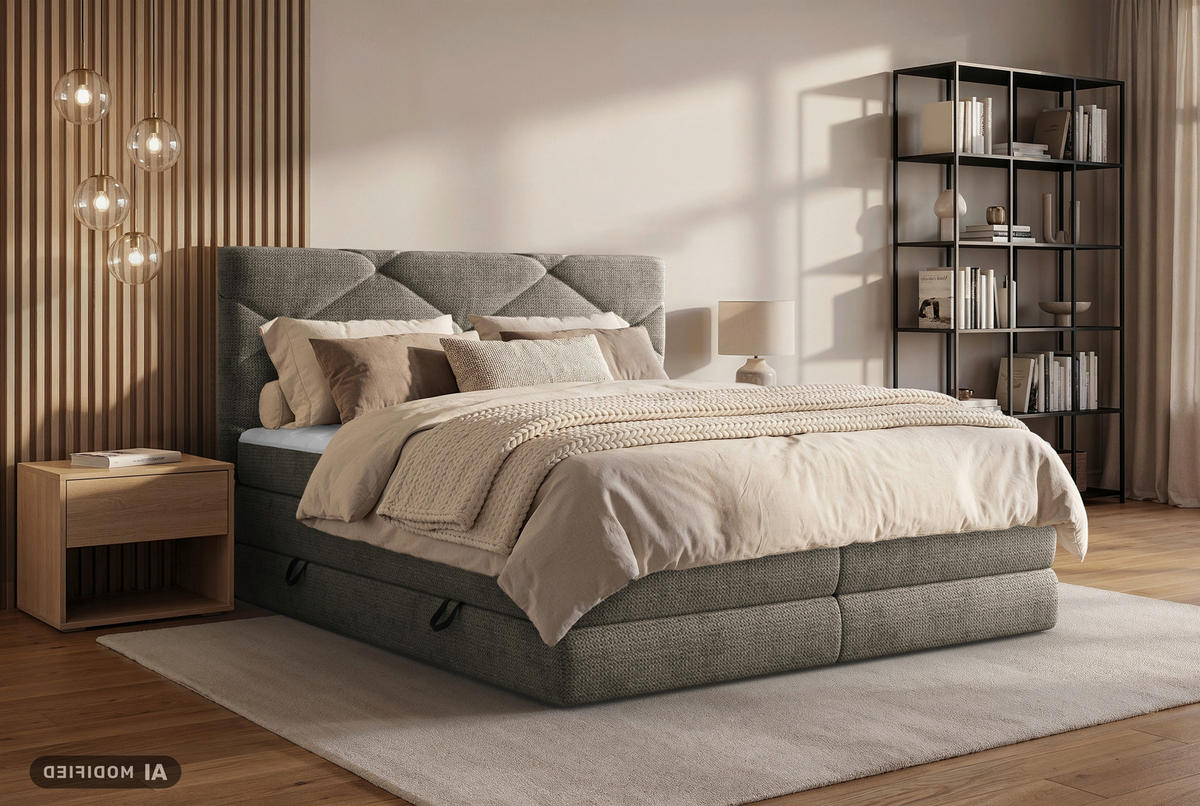 BOXSPRINGBETT 140/200 cm,  in Braun, Bettkasten, Matratzen, H2 + H3 = mittel + fest  - Schwarz/Braun, KONVENTIONELL, Kunststoff/Textil (140/200cm) - Carryhome