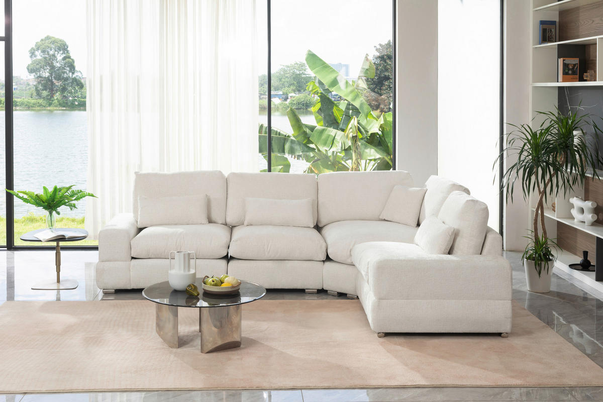 ECKSOFA Eckteil, einmalig seitenverkehrt montierbar  Weiß Webstoff  - Silberfarben/Weiß, MODERN, Textil/Metall (305/230cm) - Livetastic