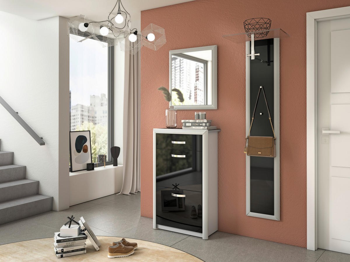 GARDEROBE 3-teilig  in 130/195/36 cm  - Schwarz/Alufarben, Design, Glas/Holzwerkstoff (130/195/36cm) - Dieter Knoll