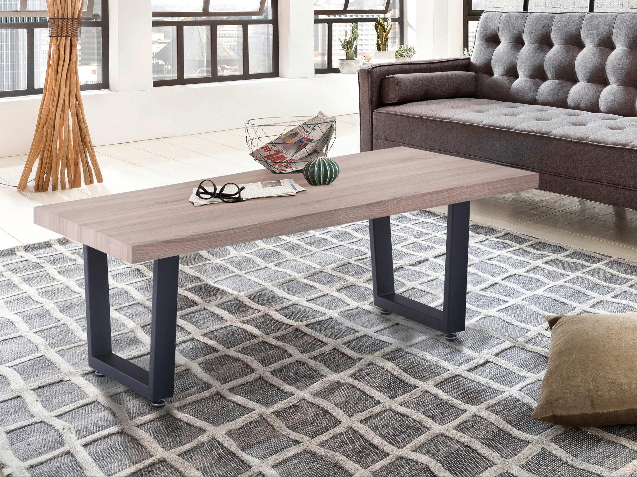 COUCHTISCH 120/60/40 cm rechteckig Naturfarben, Schwarz  - Schwarz/Naturfarben, Design, Holzwerkstoff/Metall (120/60/40cm) - Livetastic