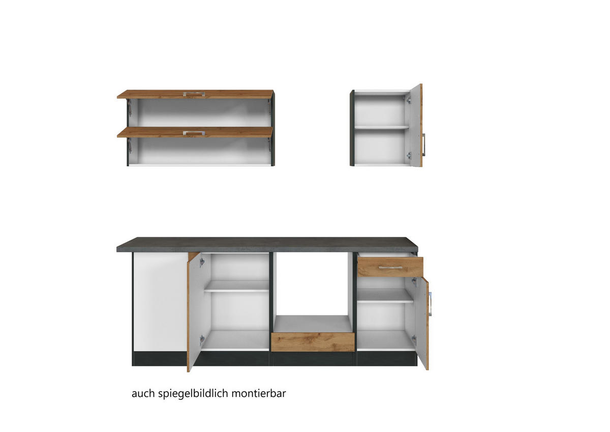 ECKKÜCHE 210/210 cm  in Graphitfarben, Eichefarben  - Eichefarben/Anthrazit, Modern, Holzwerkstoff/Metall (210/210cm) - Held