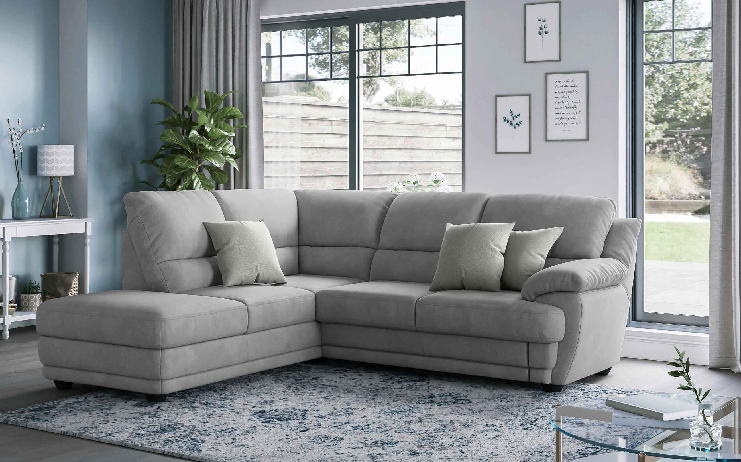 ECKSOFA in Mikrofaser Hellgrau  225/245 cm  - Hellgrau, Design, Kunststoff/Textil (225/245cm) - Livetastic