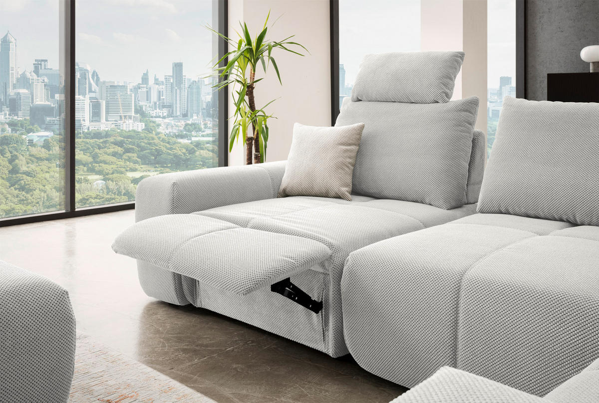 ECKSOFA in Velours Hellgrau  326/236 cm  - Hellgrau/Schwarz, Design, Kunststoff/Textil (326/236cm) - Xora