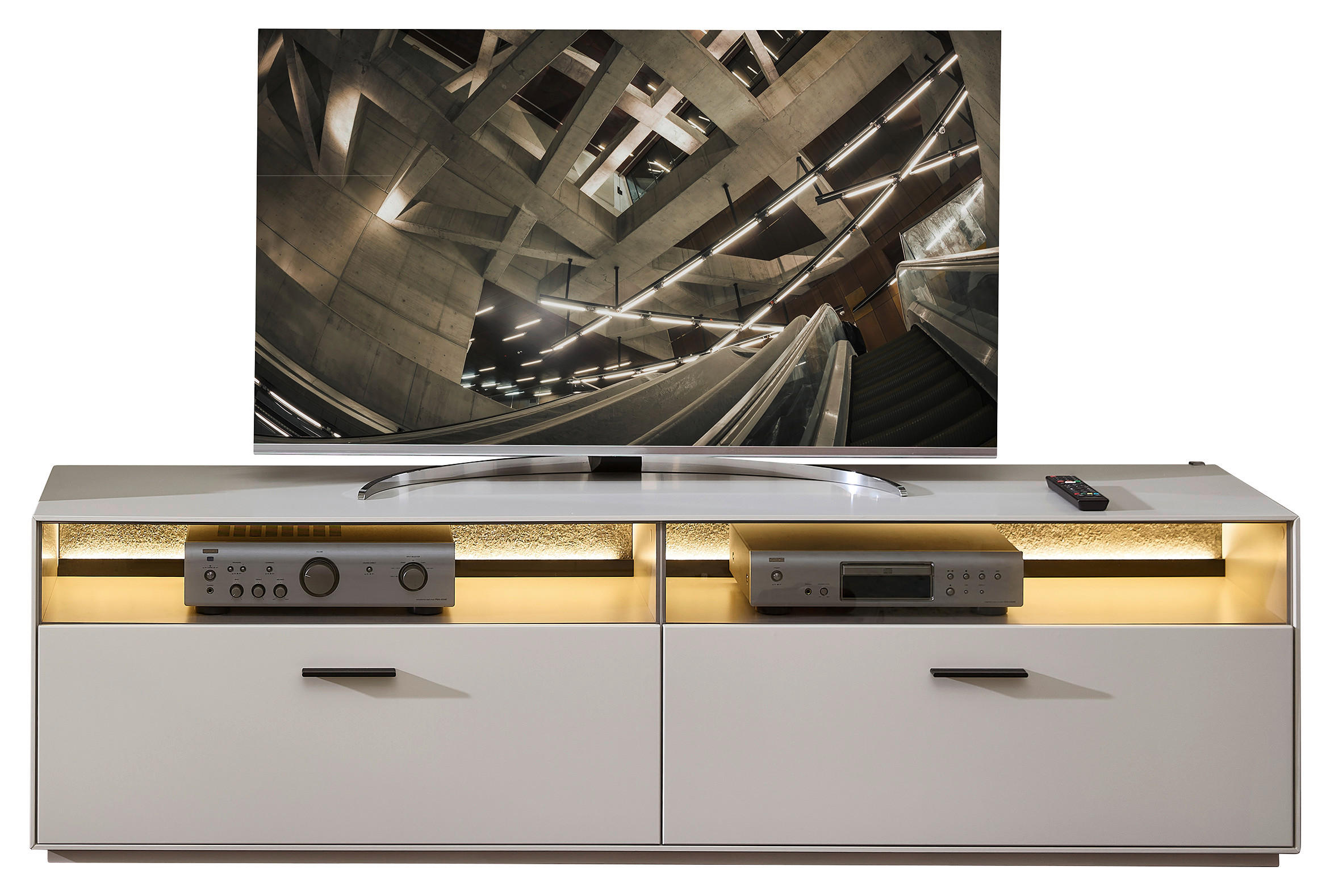 LOWBOARD Hellgrau, Sahara  200/56/45 cm  - Hellgrau/Schwarz, Design, Glas/Holzwerkstoff (200/56/45cm) - Novel