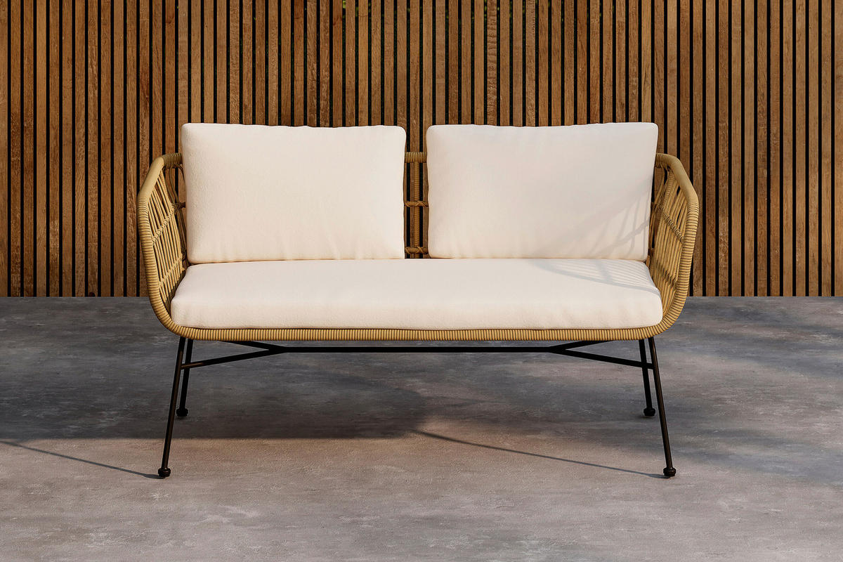 LOUNGESOFFA  - svart/naturfärgad, Modern, metall/trä (140/71/67cm) - Gardenson