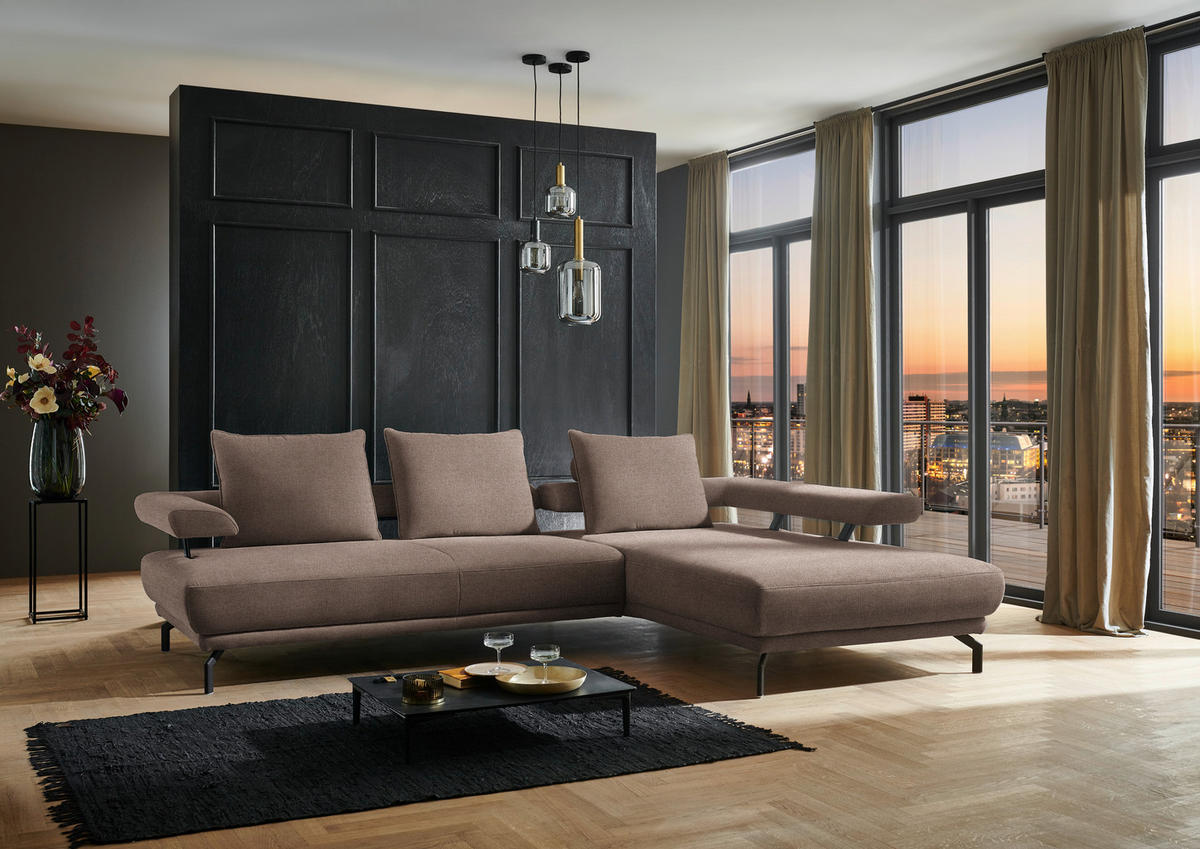 ECKSOFA in Chenille Braun  305/224 cm  - Schwarz/Braun, Design, Textil/Metall (305/224cm) - Dieter Knoll