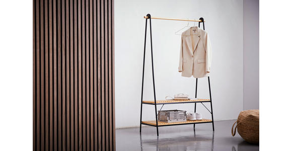 GARDEROBENSTÄNDER in Schwarz, Kieferfarben 111,5/170/45 cm   - Schwarz/Kieferfarben, Design, Holz/Metall (111,5/170/45cm) - Carryhome