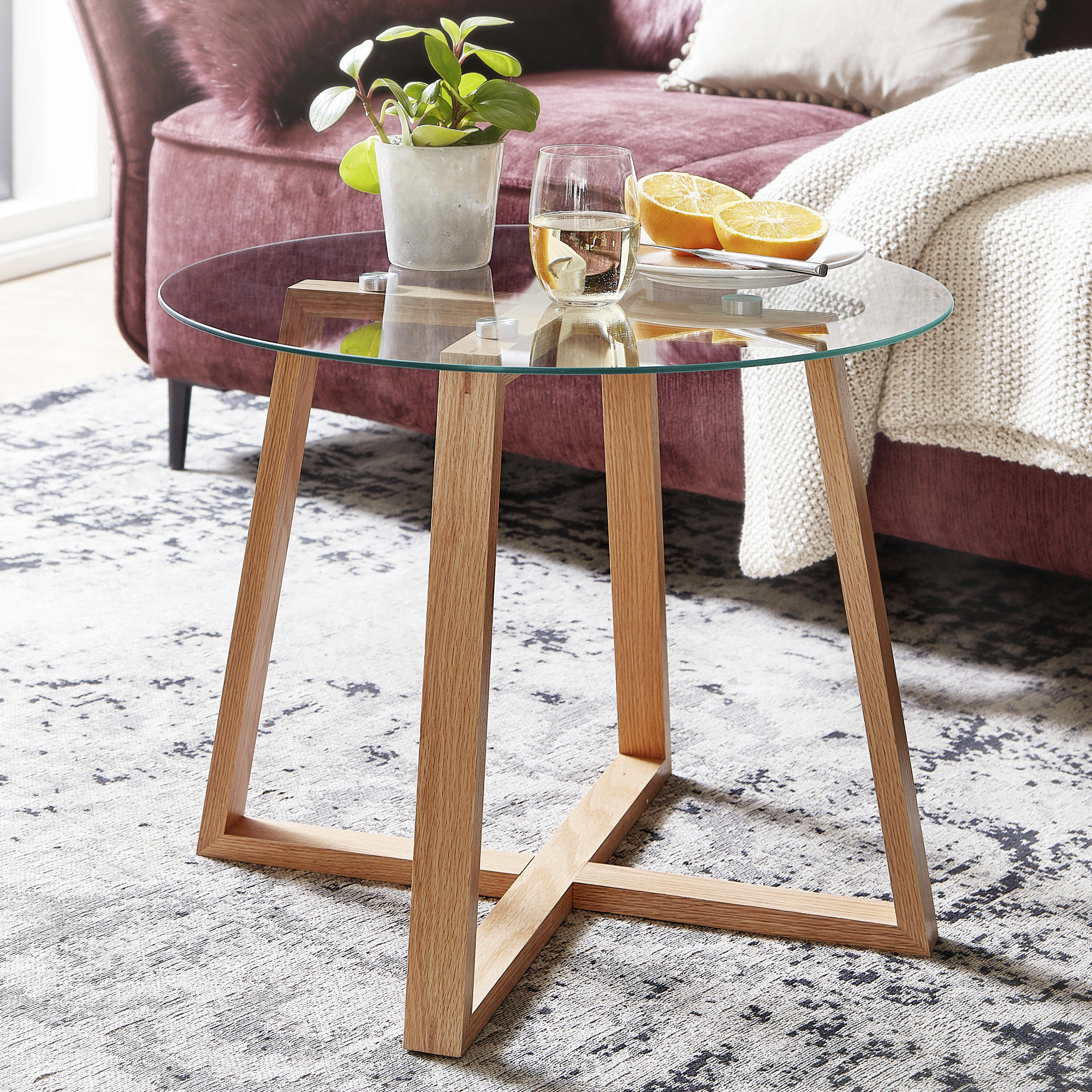 SOFFBORD i glas 58/58/47 cm  - brun/ekfärgad, Modern, glas/trä (58/58/47cm) - MID.YOU