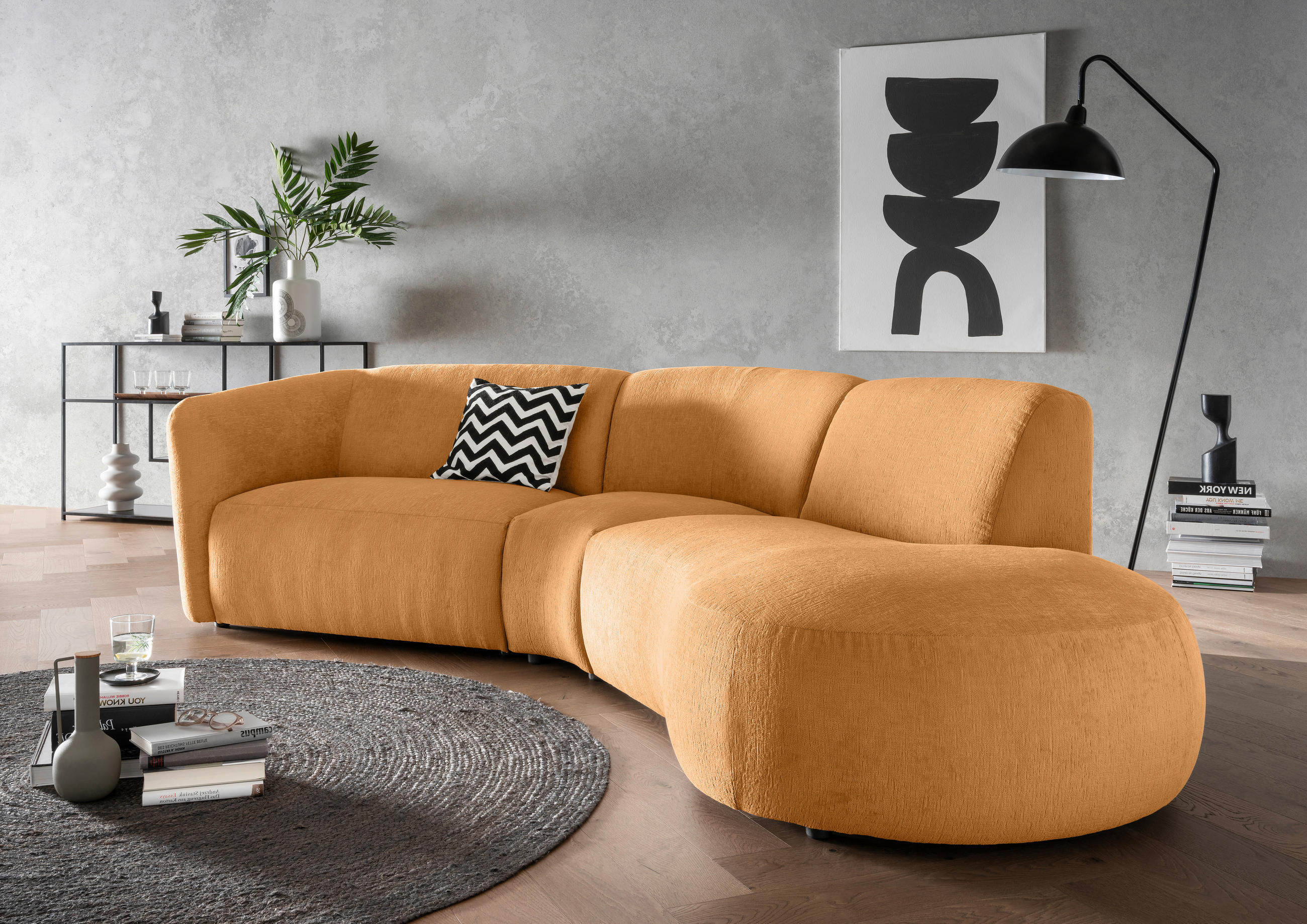 ECKSOFA in Mikrofaser Goldfarben  - Goldfarben/Schwarz, Modern, Kunststoff/Textil (276/182cm) - Livetastic