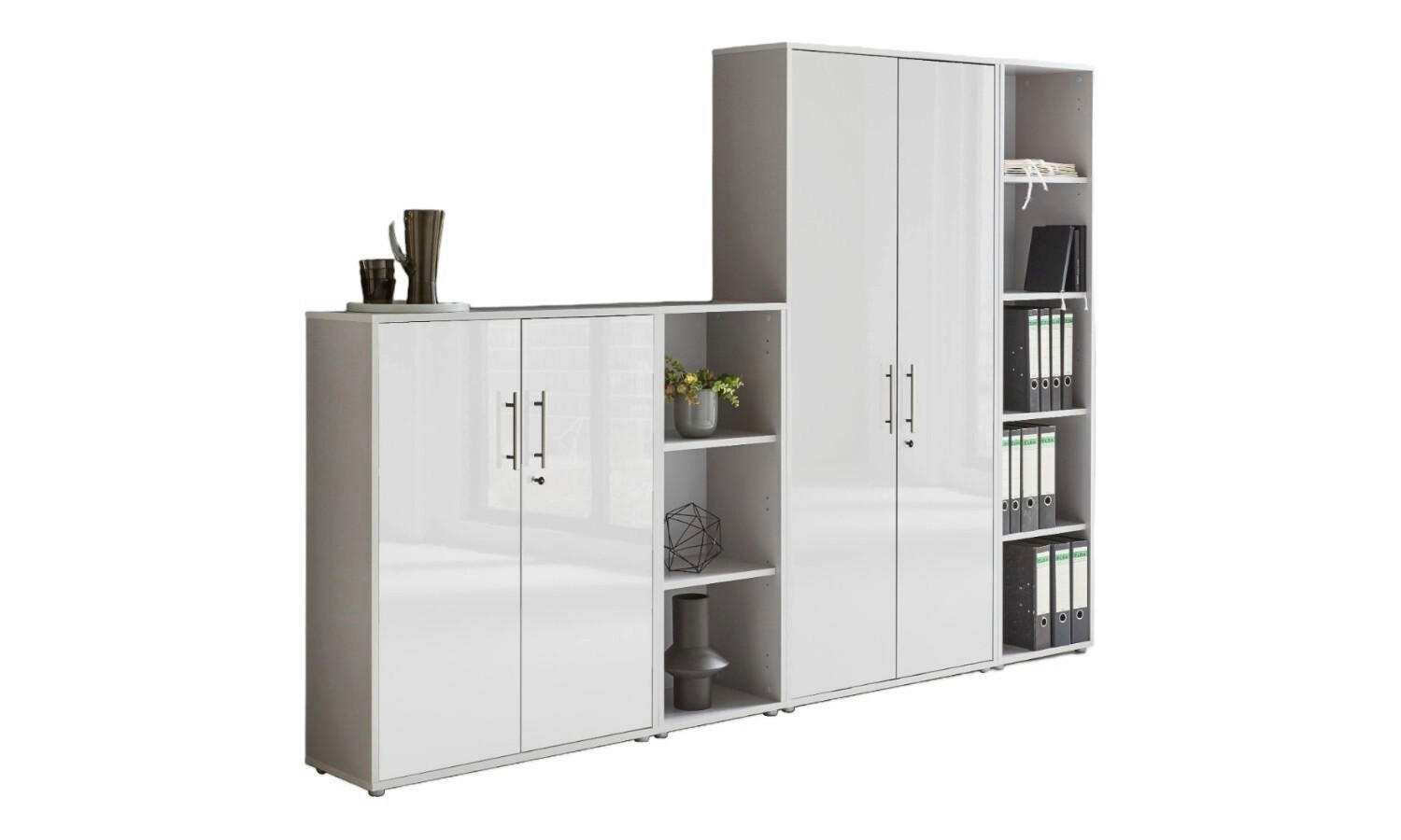 AKTENSCHRANK Grau, Weiß Hochglanz  - Weiß Hochglanz/Grau, MODERN, Holzwerkstoff (257/186/33cm) - MID.YOU