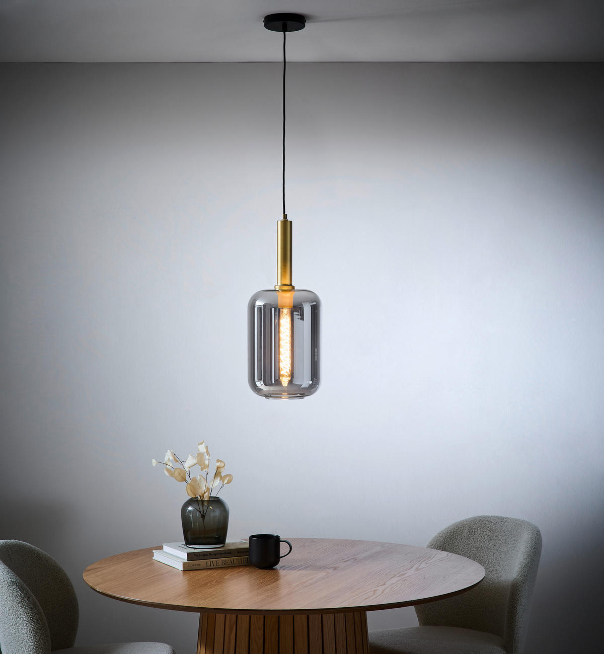 HÄNGELEUCHTE JOANET 22/150 cm   - Hellgrau, Design, Glas (22/150cm) - Lucide