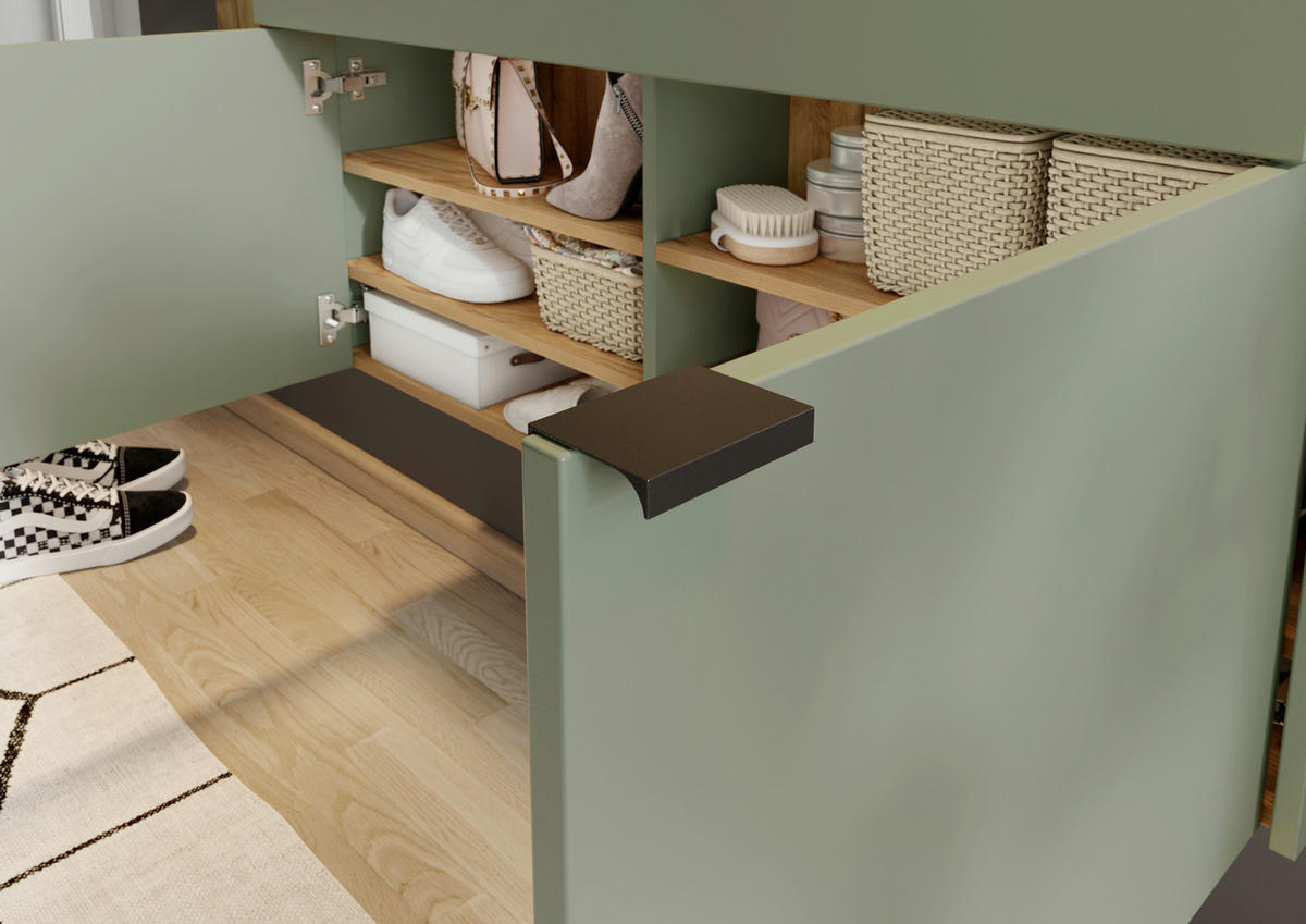 GARDEROBE 3-teilig  in 140/200/22 cm  - Eichefarben/Grün, Design, Glas/Holzwerkstoff (140/200/22cm)