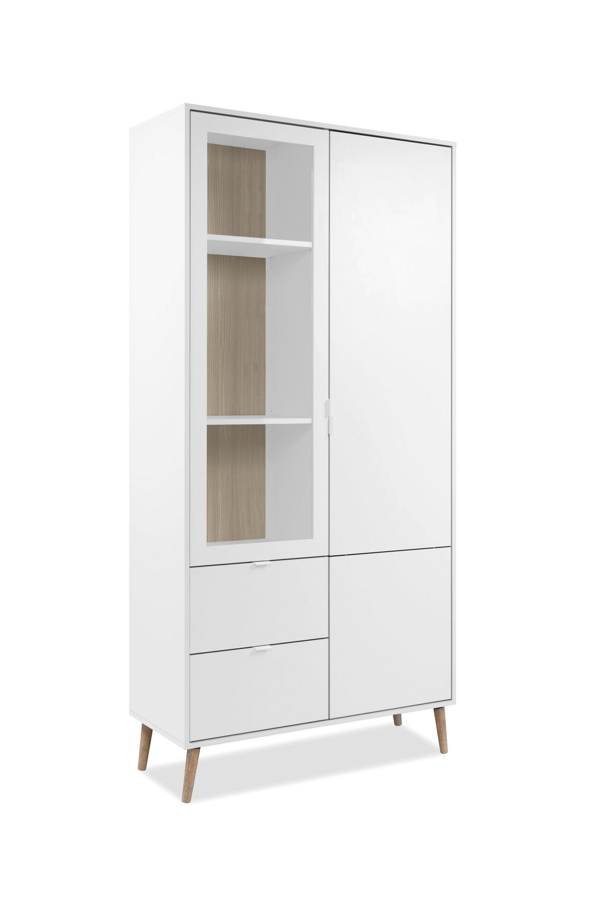 VITRINE in Weiß, Eichefarben  - Eichefarben/Weiß, Design, Glas/Holzwerkstoff (92/190/40cm) - MID.YOU