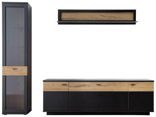 ANSAMBLU MOBILIER CAMERA DE Z in gri, stejar sălbatic  - stejar sălbatic/negru, Design, sticlă/metal (250/201/50cm) - Novel