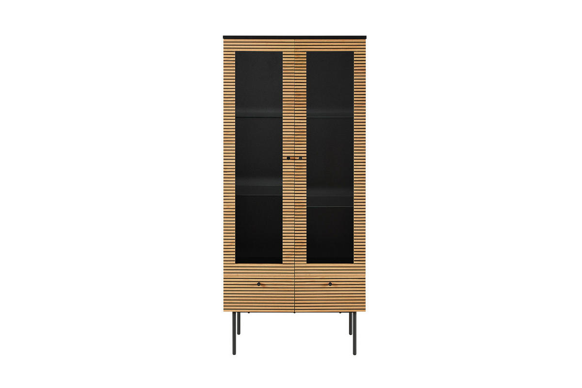 VITRINE  in furniert Eiche Schwarz, Eichefarben - Klar/Eichefarben, Design, Glas/Holz (79/179/43cm) - Livetastic