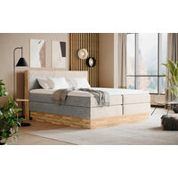 BOXSPRINGBETT 160/200 cm,  in Eichefarben, Sandfarben, Matratze, gepolstertes Kopfteil, Bettkasten, Topper, H2 + H3 = mittel + fest  - Sandfarben/Eichefarben, MODERN, Holz/Kunststoff (160/200cm) - Livetastic