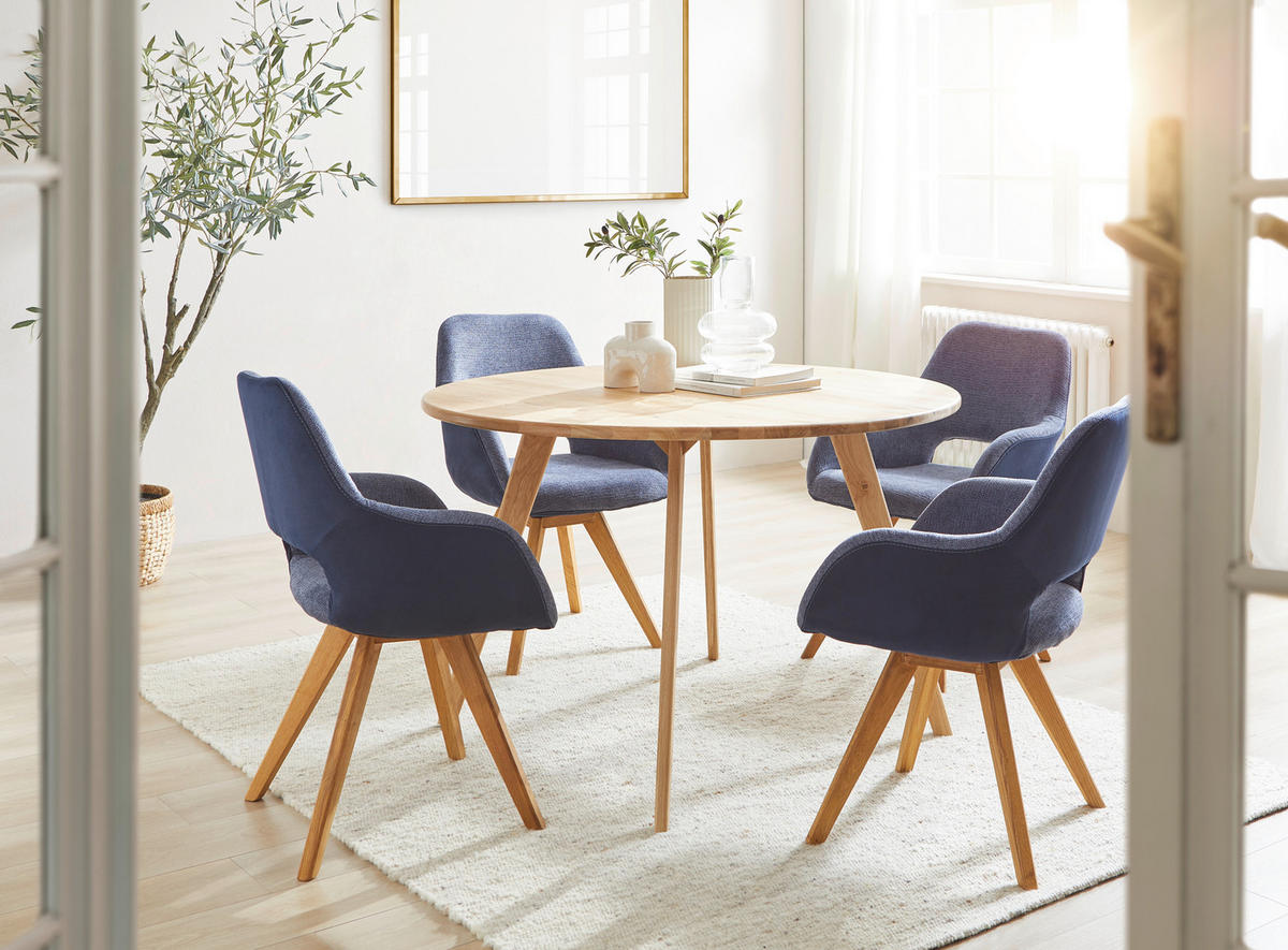 ARMLEHNSTUHL in Holz, Textil Blau, Eichefarben  - Wildeiche/Blau, Design, Holz/Textil (56/86/64cm) - Lomoco