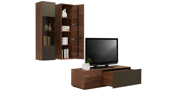 WOHNWAND in Bronzefarben, Nussbaumfarben - Nussbaumfarben/Bronzefarben, Natur, Glas/Holz (268,5/197/55/32cm) - Dieter Knoll