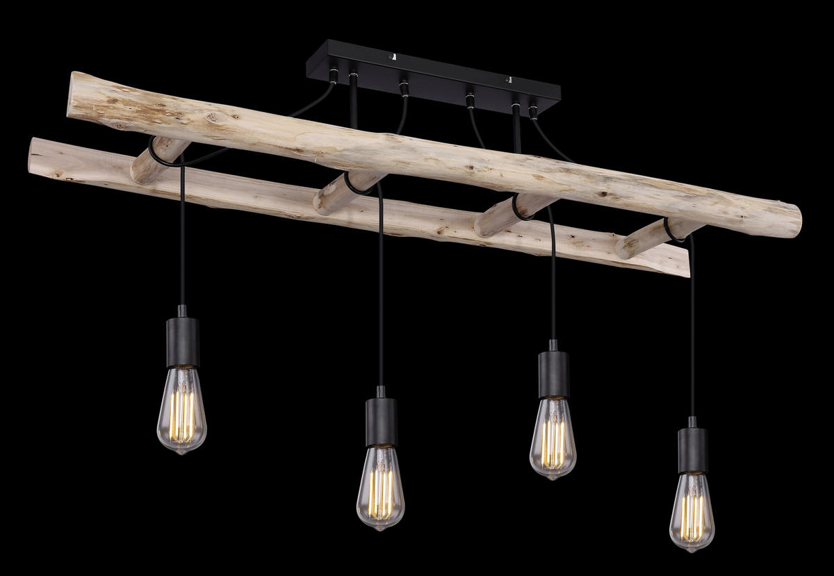 HÄNGELEUCHTE 115/30/80 cm    - Schwarz/Naturfarben, Natur, Holz/Metall (115/30/80cm) - Globo