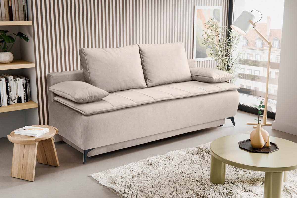 SCHLAFSOFA SENDI  mit Beige  - Beige/Schwarz, Basics, Textil/Metall (210/103/90cm) - MID.YOU
