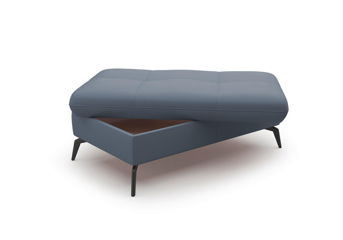 HOCKER in Leder Graublau  - Graublau/Schwarz, Konventionell, Leder/Metall (102/47/69cm) - Sit & More