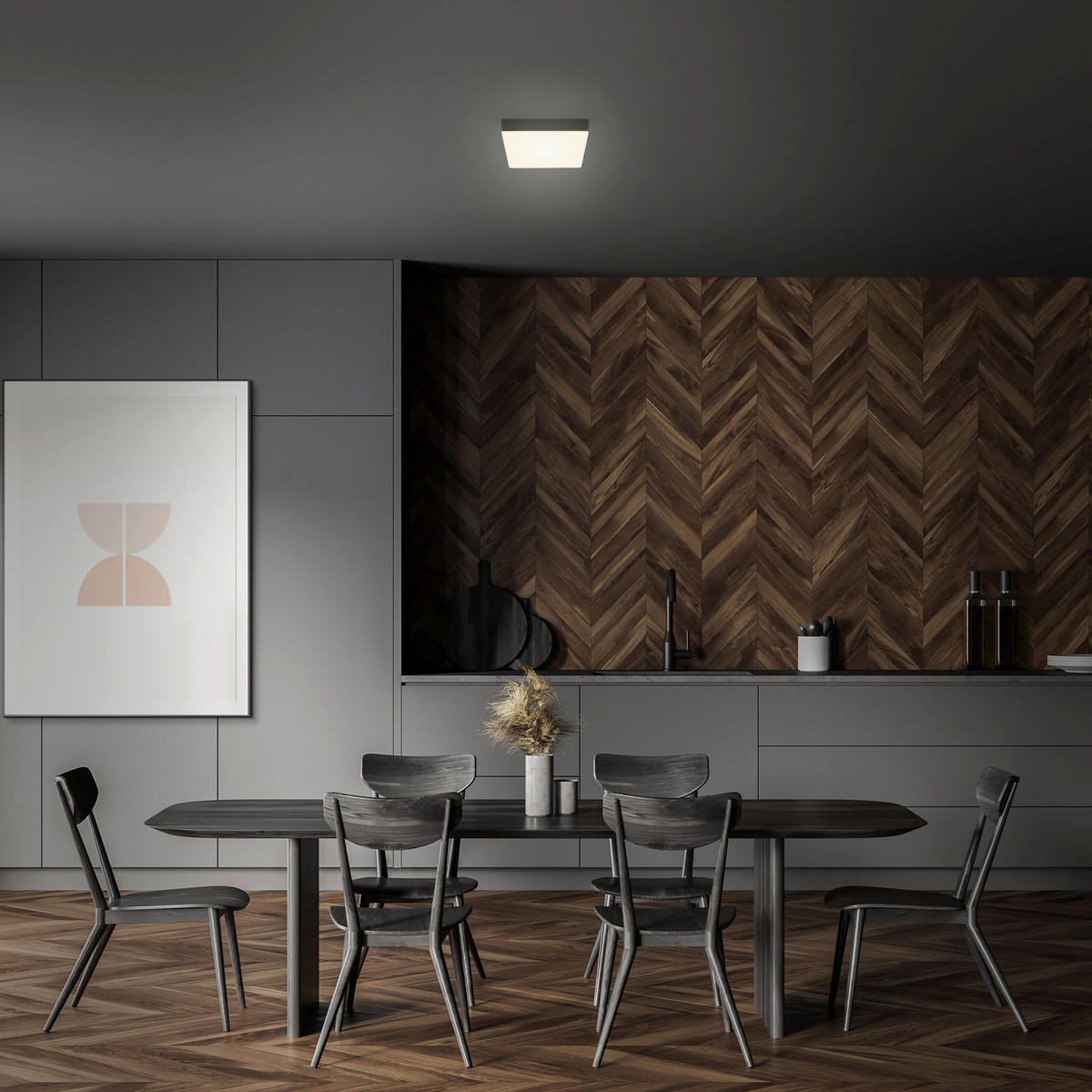 STROPNÍ LED SVÍTIDLO, 15,7/15,7/3,6 cm - černá, Basics, plast (15,7/15,7/3,6cm)