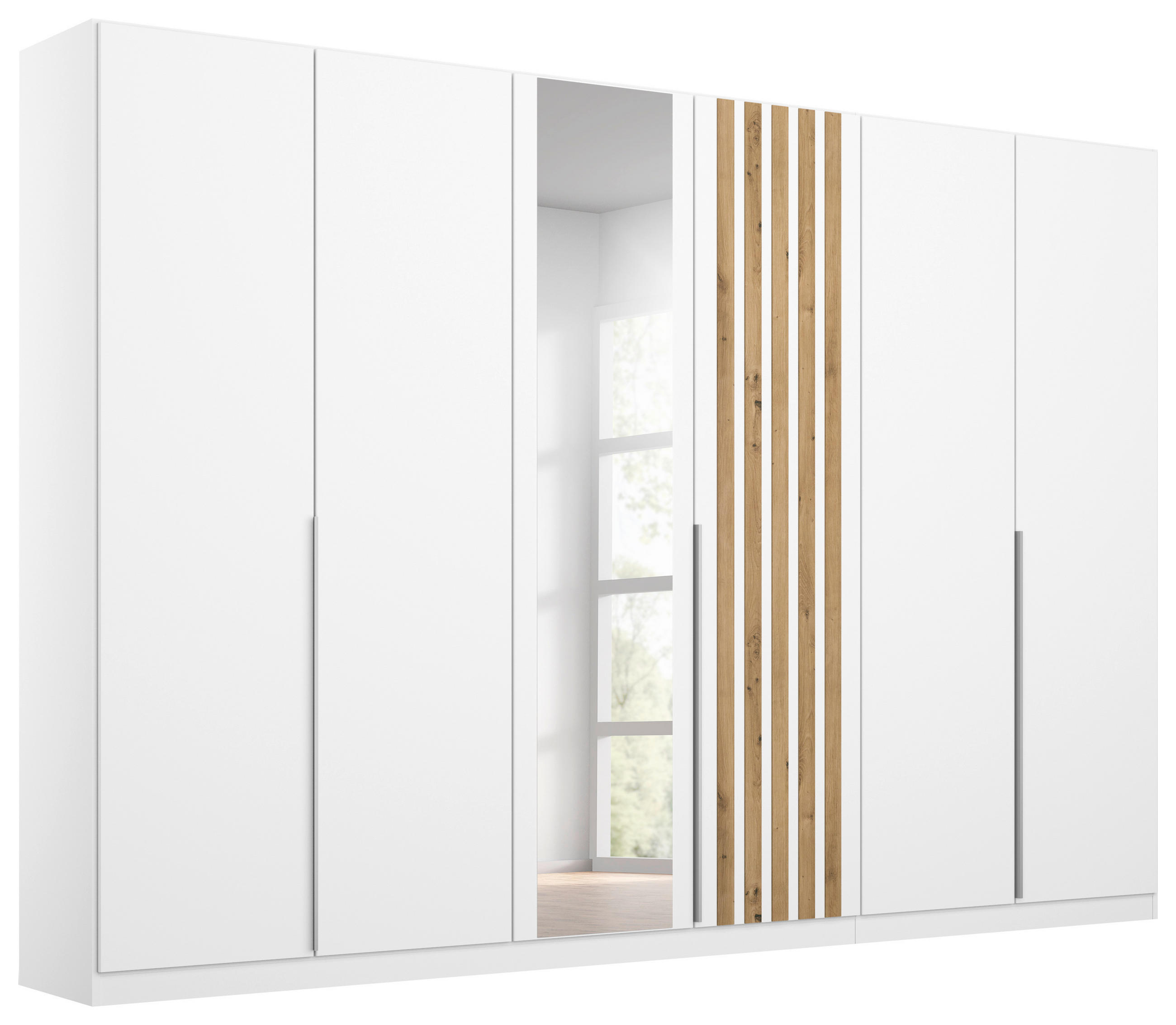 DREHTÜRENSCHRANK in Weiss, Eiche Artisan - Weiss/Alufarben, Modern, Holzwerkstoff/Metall (271/210/54cm) - Rauch Möbel