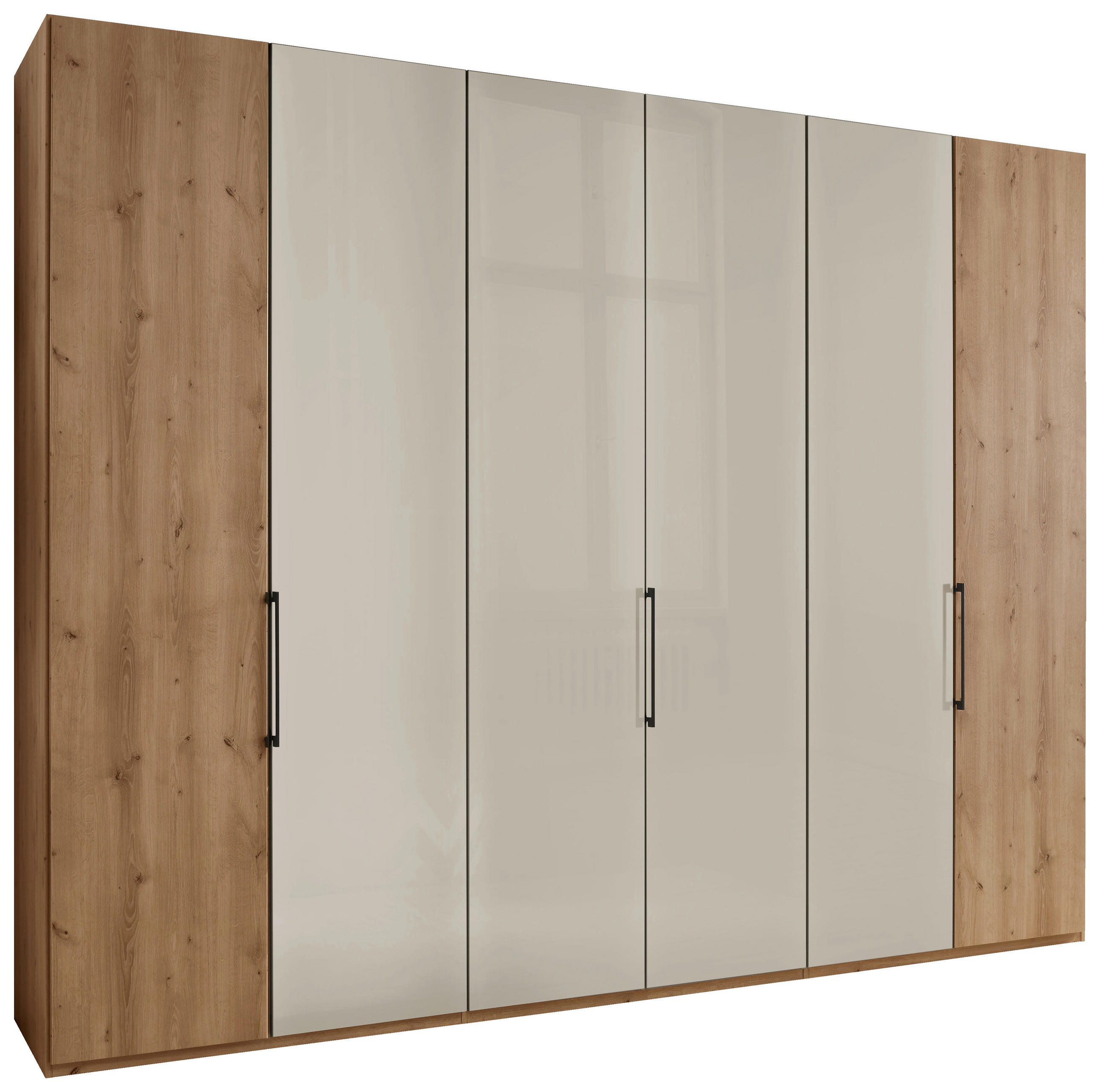FALTTÜRENSCHRANK 300/216/58 cm 6-türig Champagner, Eiche Bianco  - Schieferfarben/Eiche Bianco, KONVENTIONELL, Glas/Holzwerkstoff (300/216/58cm) - Dieter Knoll