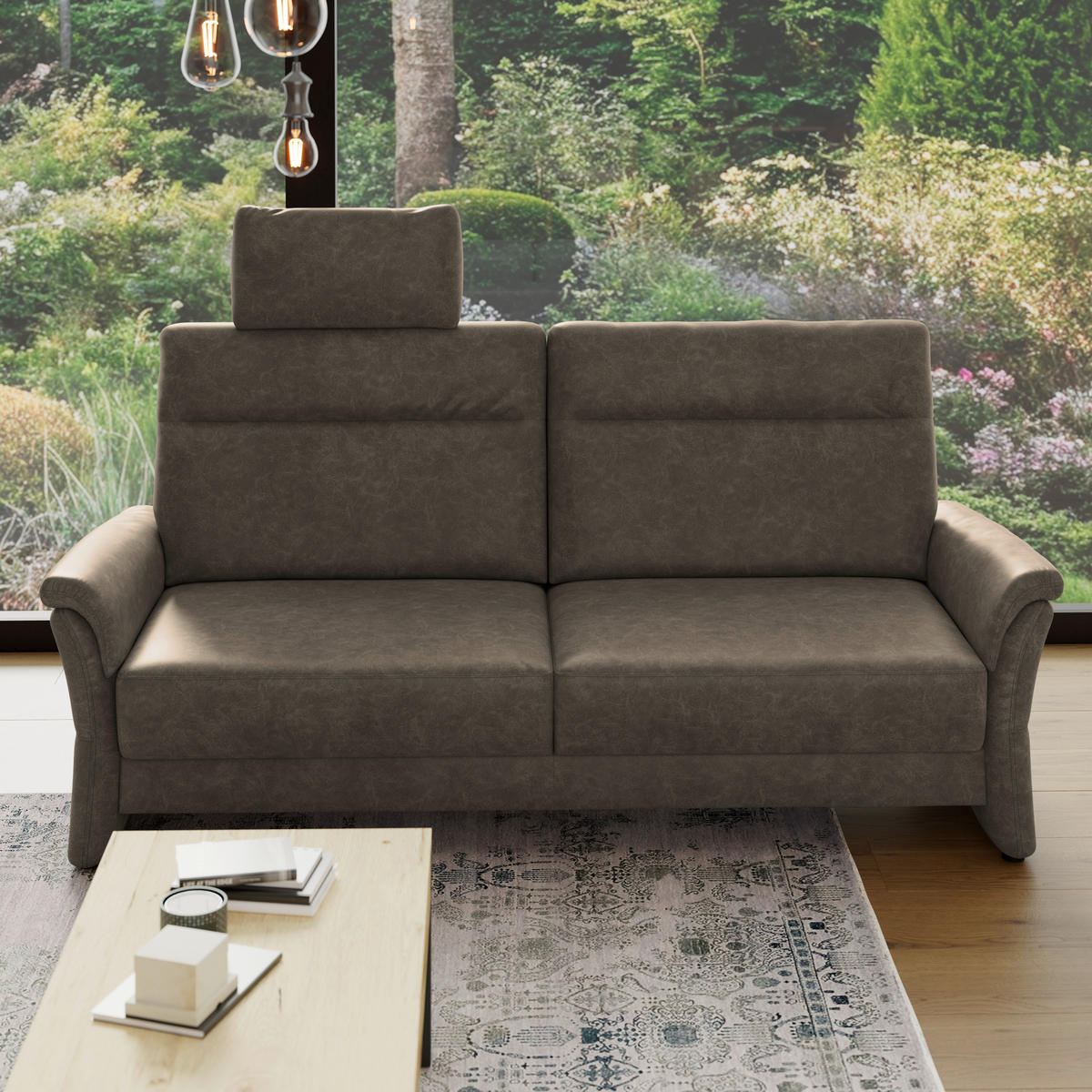 3,5-SITZER - Graubraun/Schwarz, Konventionell, Kunststoff/Textil (205/98/91cm) - Elegando