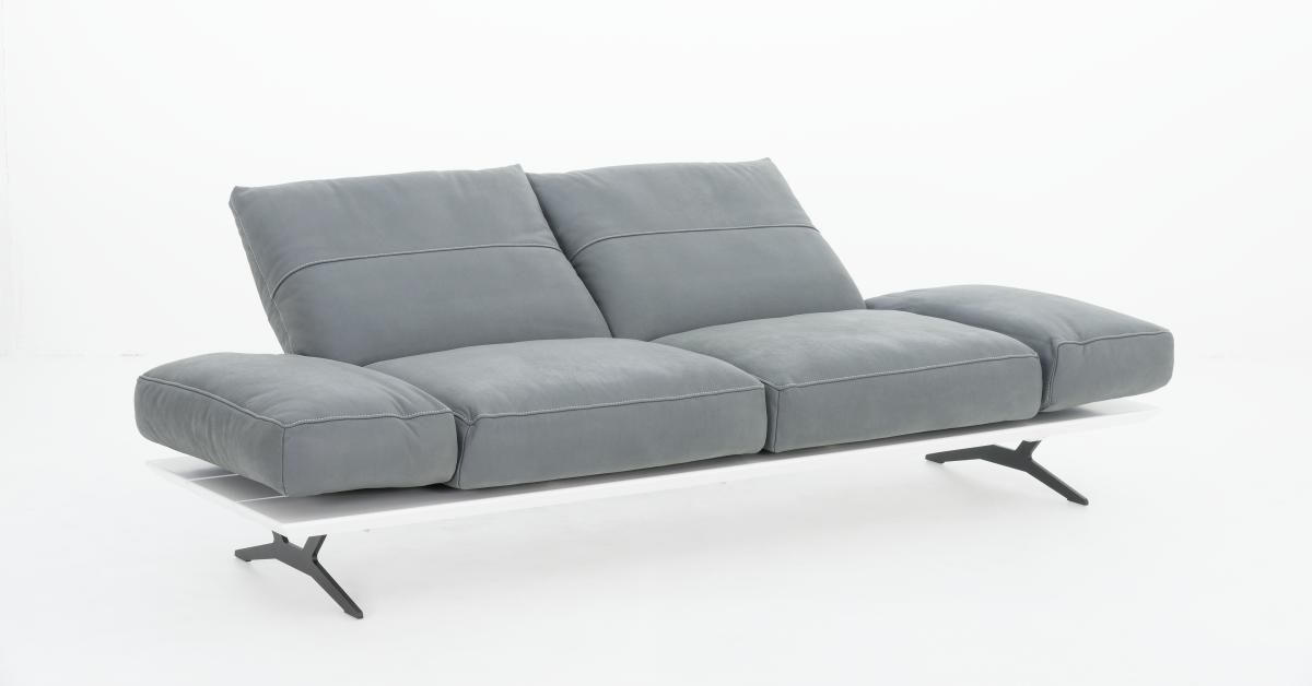 2,5-SITZER Echtleder Grau, Weiß  - Hellgrau/Weiß, Design, Leder/Metall (228/97/85cm) - Ambiente