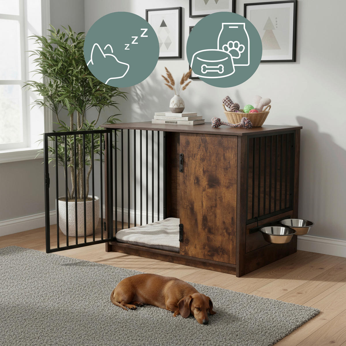 TIERHAUS - Alteiche, MODERN, Holzwerkstoff (80/60/55cm) - MID.YOU