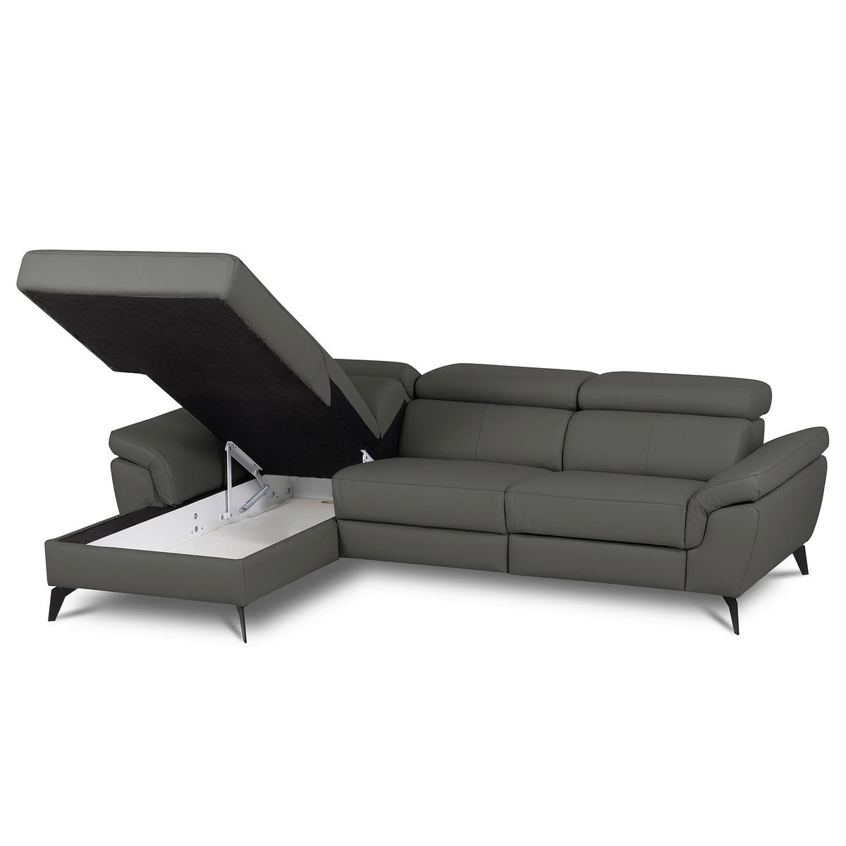 ECKSOFA  in Lederlook Echtleder Anthrazit  - Anthrazit/Schwarz, Design, Leder/Textil (179/252cm) - Livetastic