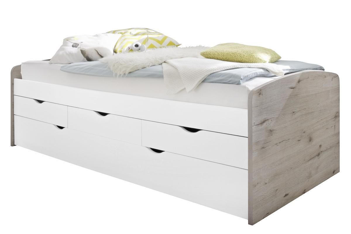 VÝSUVNÁ POSTEĽ, 90-180/200 cm biela, prírodná farba - biela/prírodná farba, Design, kompozitné drevo (90-180/200cm) - Carryhome