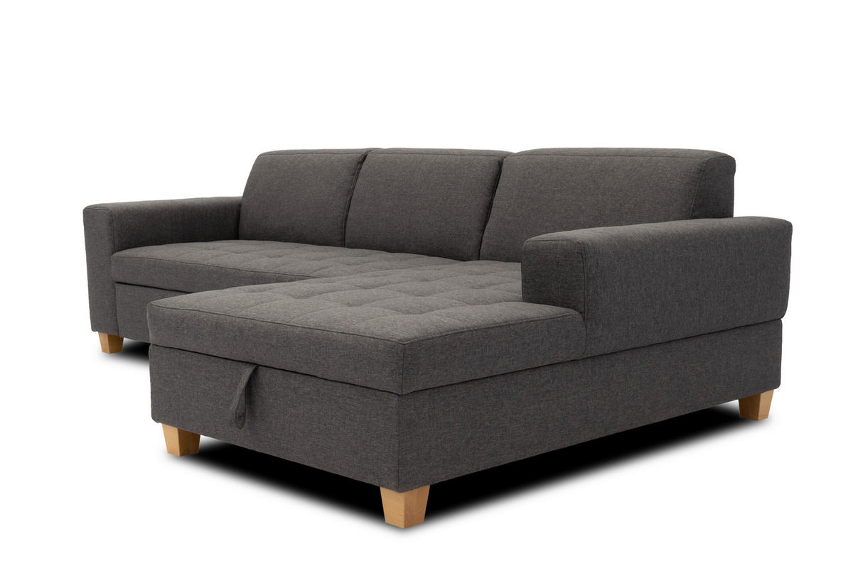 ECKSCHLAFSOFA SUGAR Schwarz Webstoff  - Chromfarben/Schwarz, Basics, Textil/Metall (266/162cm) - MID.YOU