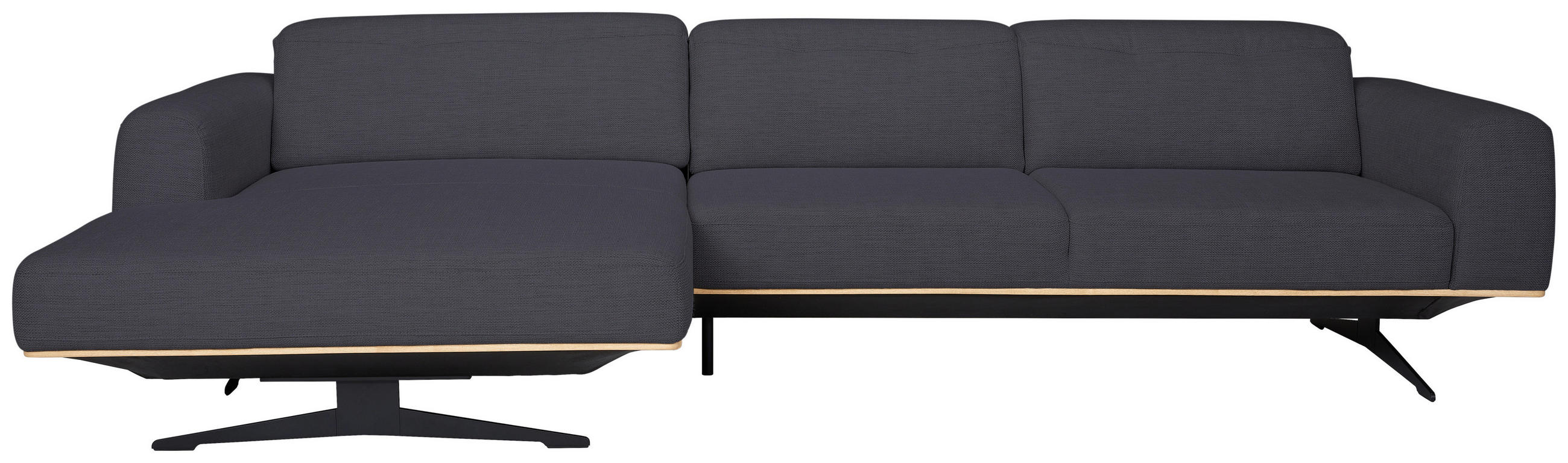 ECKSOFA in Struktur Dunkelblau  - Eichefarben/Schwarz, Design, Holz/Textil (163/305cm) - Novel