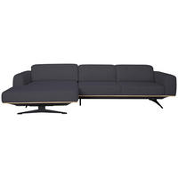 ECKSOFA in Struktur Dunkelblau  - Eichefarben/Schwarz, Design, Holz/Textil (163/305cm) - Novel