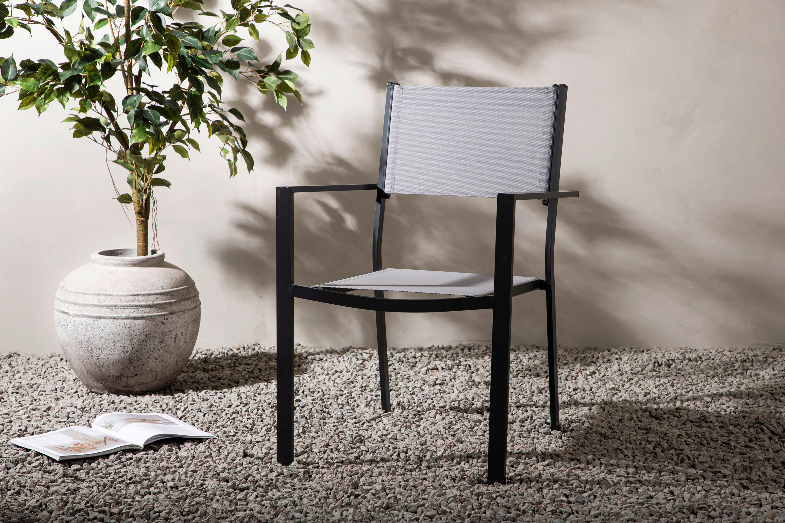 Stapelsessel 2er-Set Aluminium Grau, Schwarz  - Schwarz/Grau, KONVENTIONELL, Textil/Metall (56,5/88/61cm) - Gardenson