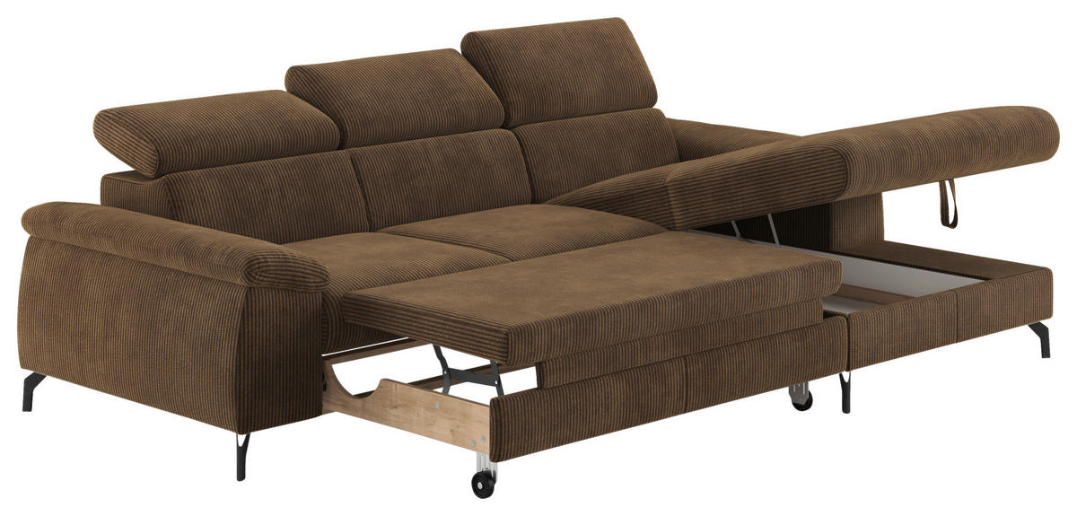 ECKSOFA in Cord Braun  - Schwarz/Braun, Design, Textil/Metall (244/166cm) - Livetastic