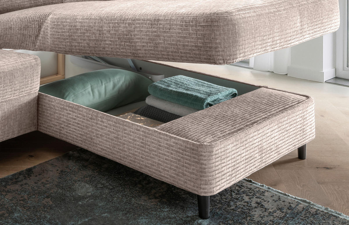 ECKSOFA in Mikrofaser Beige  - Beige/Schwarz, Modern, Holz/Textil (279/176cm) - Livetastic